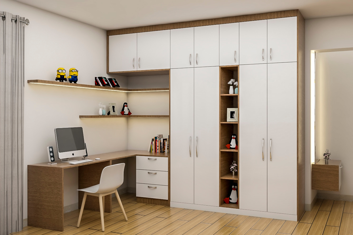 White And Wood Home Office - Livspace