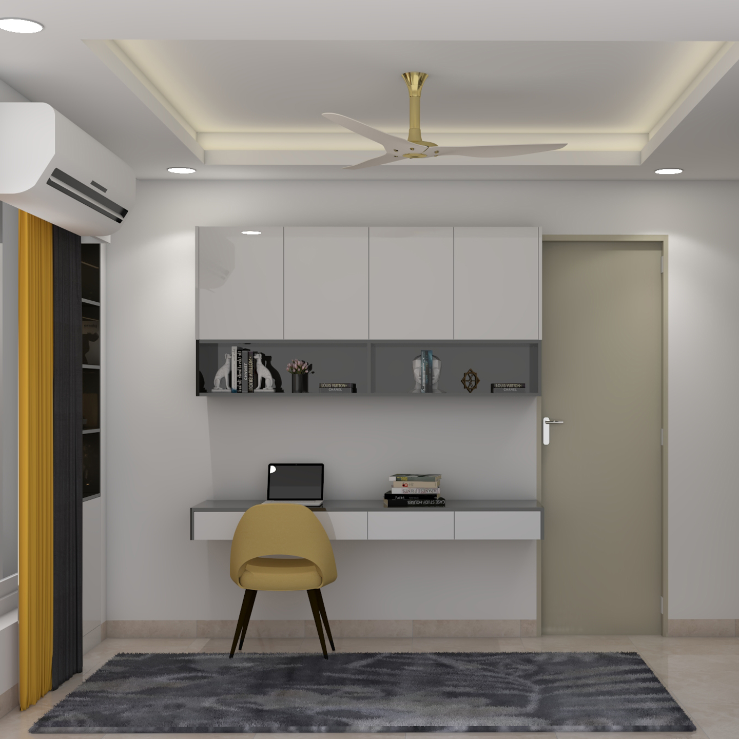 Modern Spacious Home Office Design With Yellow Chair Livspace