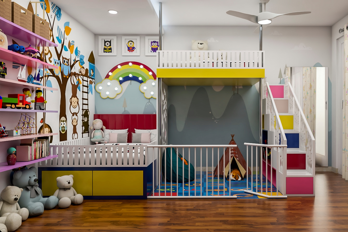 Spacious Kid's Bedroom Design With Rainbow Theme | Livspace