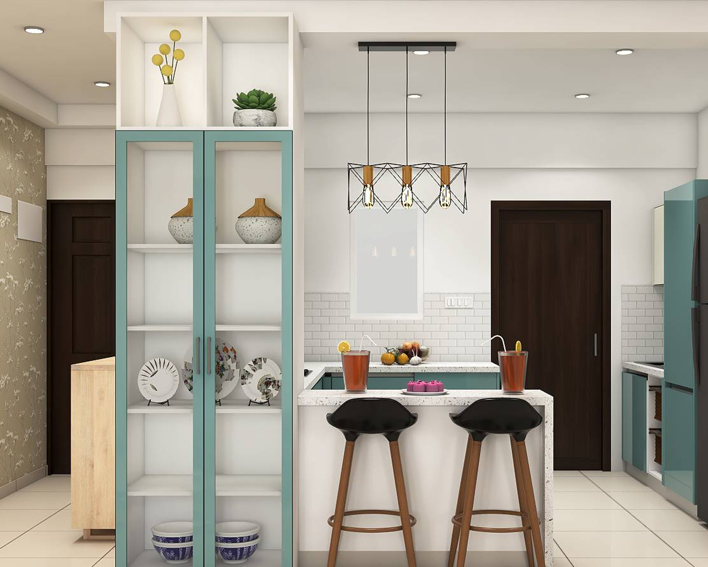 Modern Blue And White Modular Kitchen Design