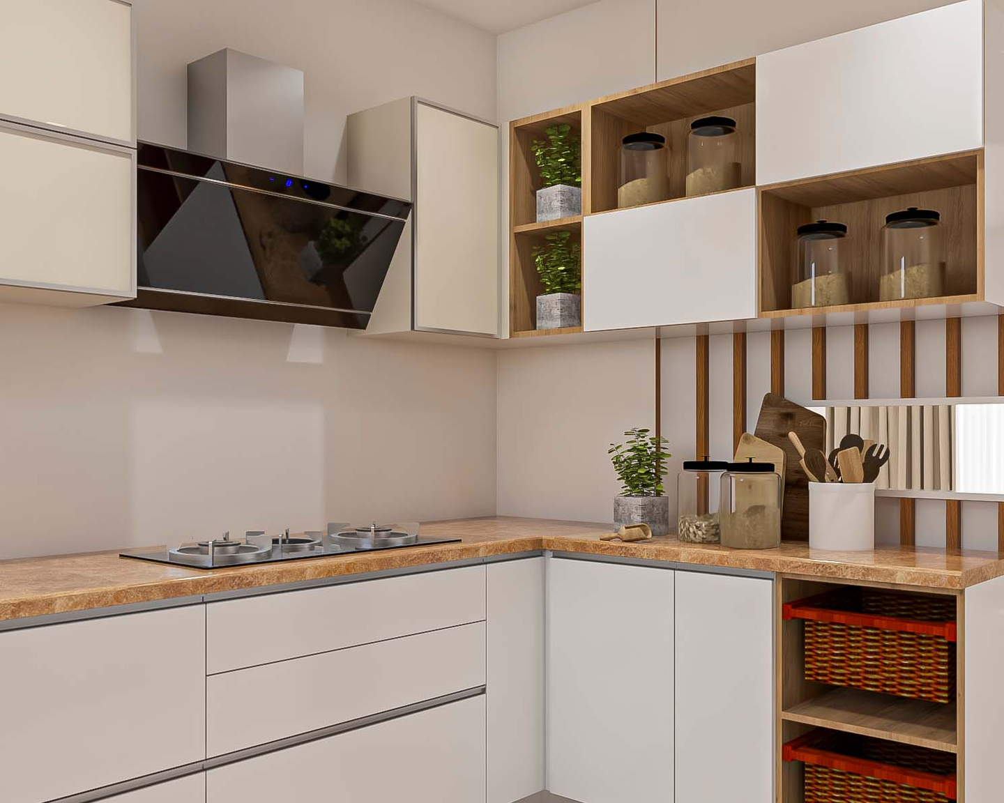 Compact L-Shaped Kitchen Design - Livspace