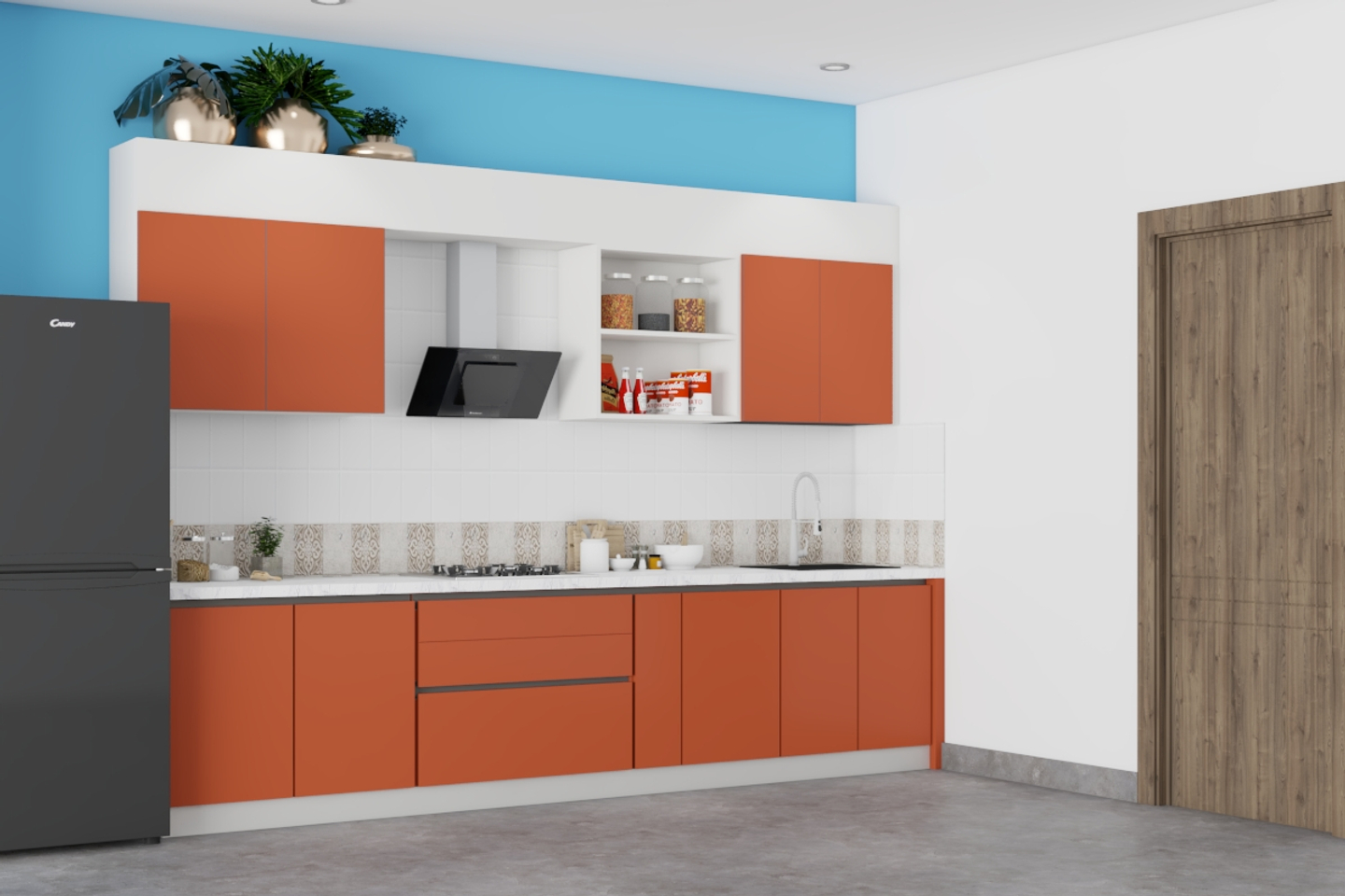 Orange And White Kitchen – Livspace