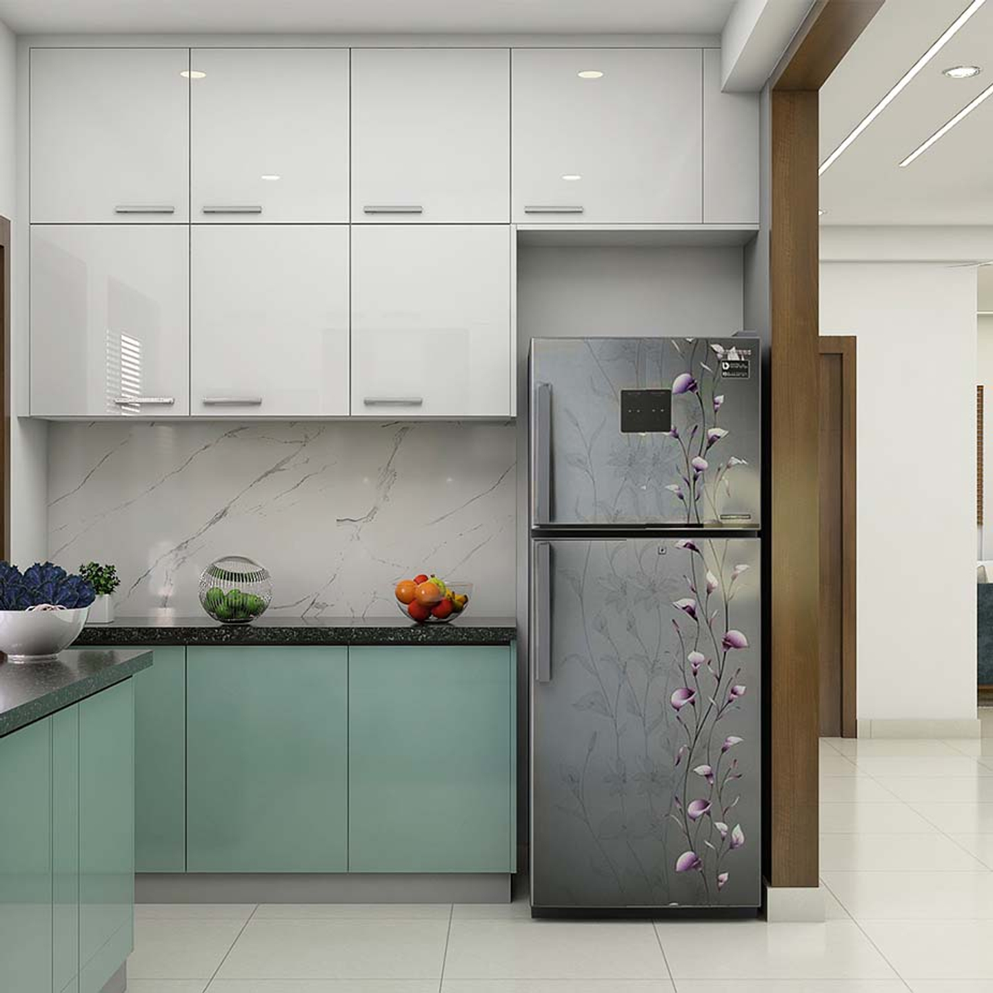 Pastel Green And White Contemporary Kitchen Design