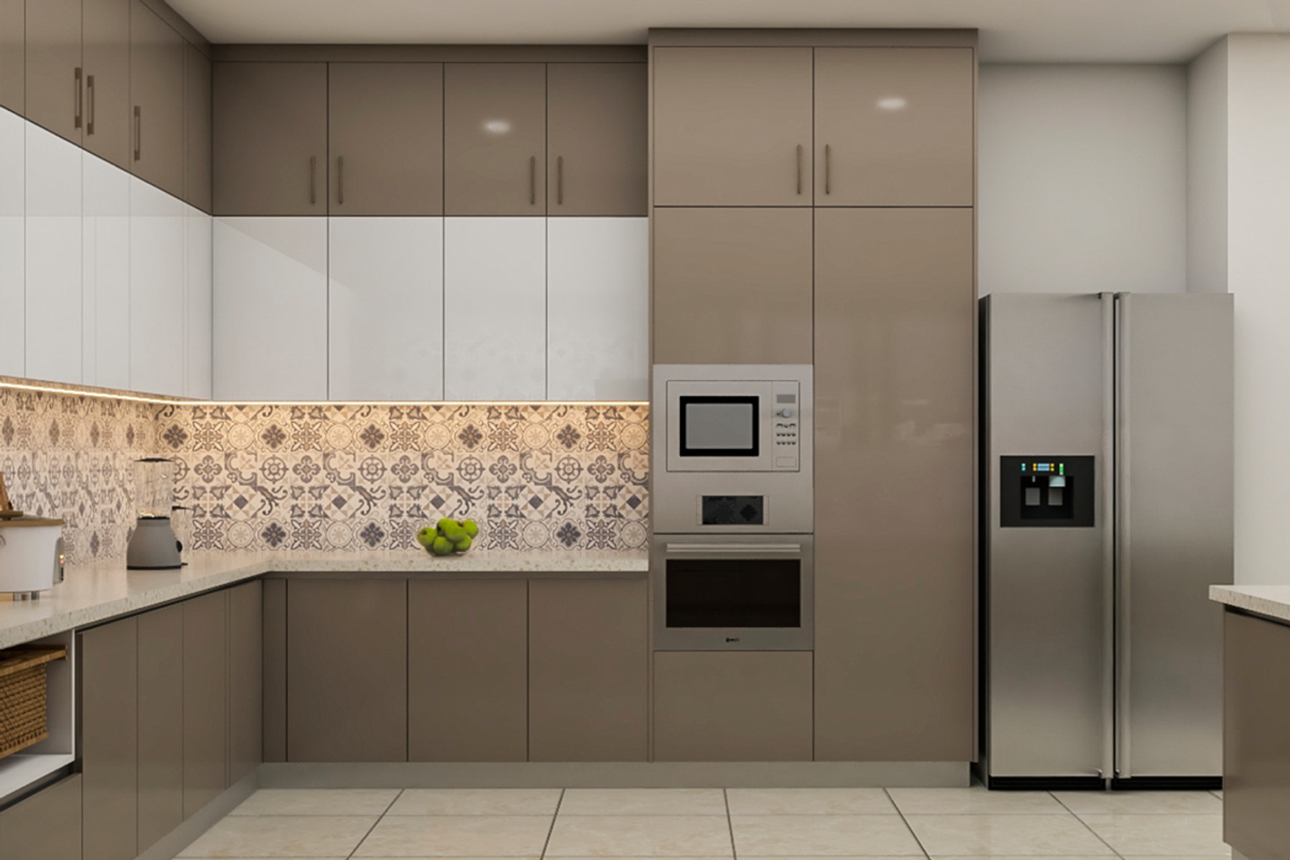 Modern Kitchen Interior Design With Floral Dado And Cove Lighting