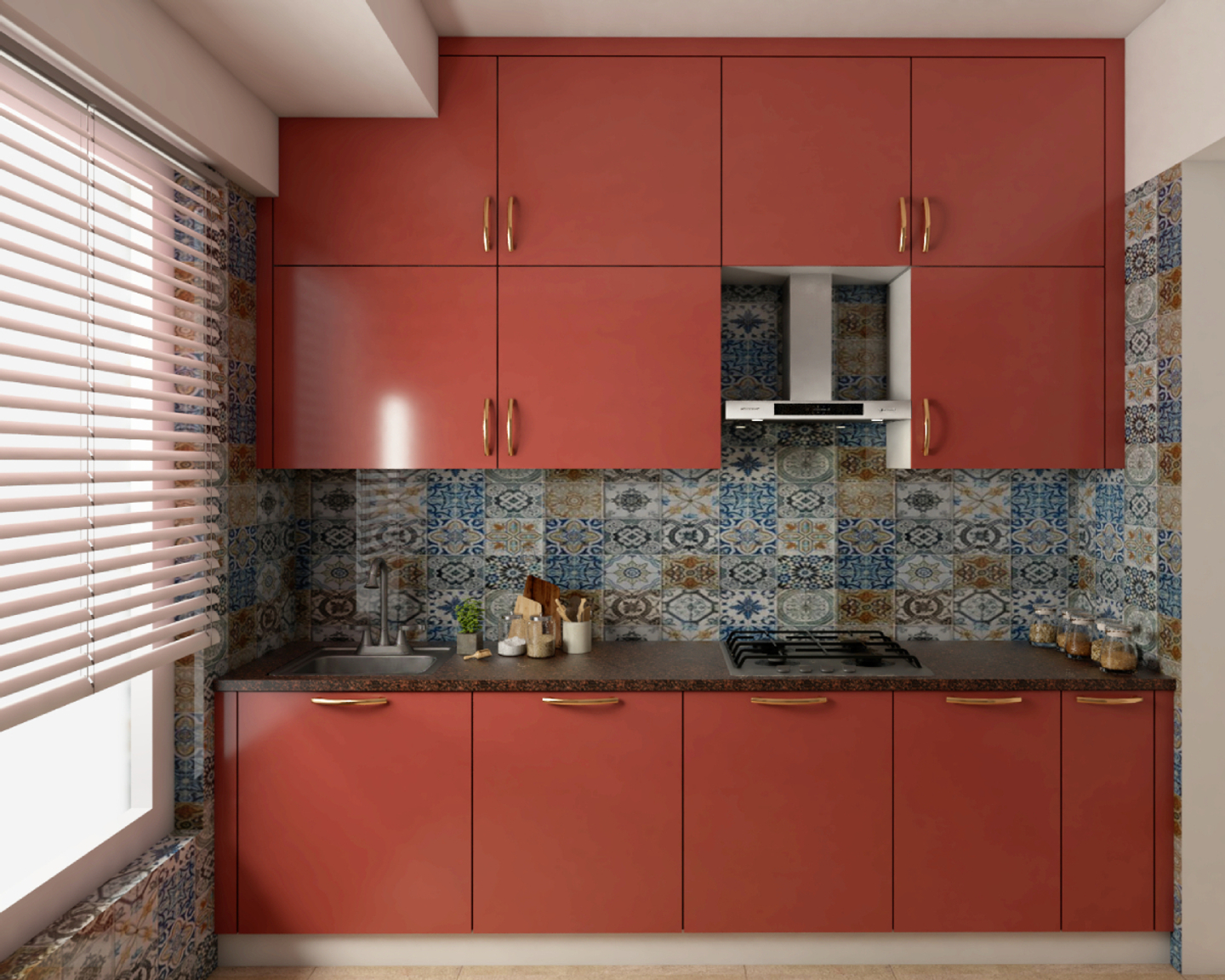 Red Parallel Kitchen Design - Livspace