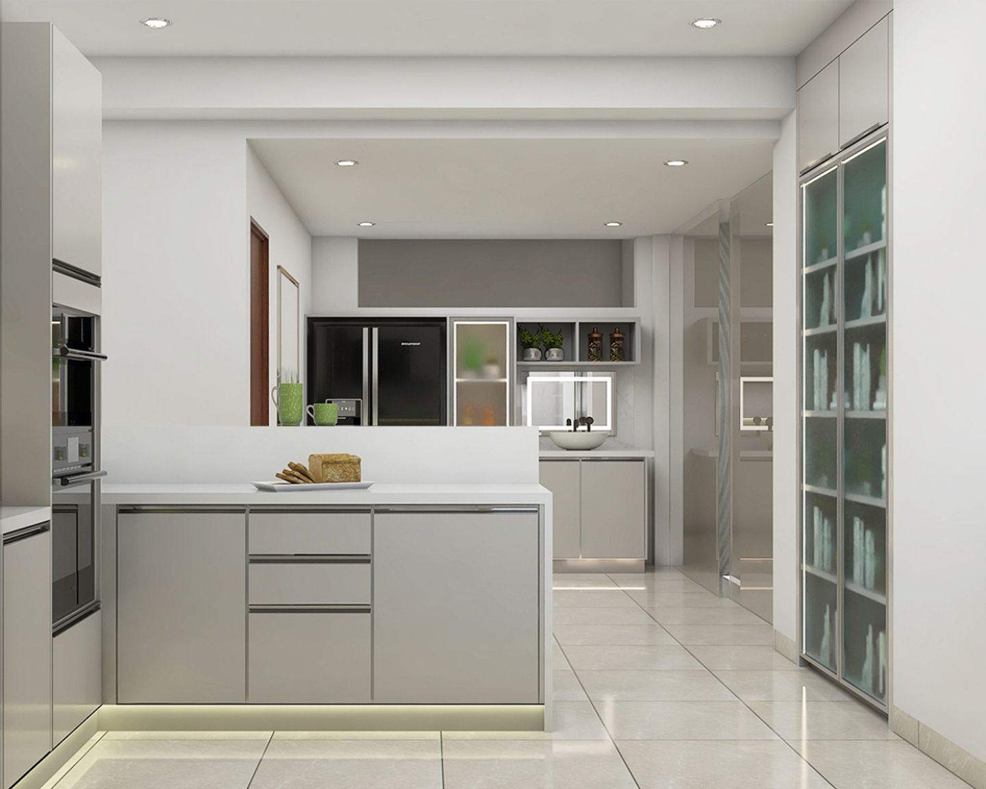 Modern U-Shaped Kitchen Design With Breakfast Counter
