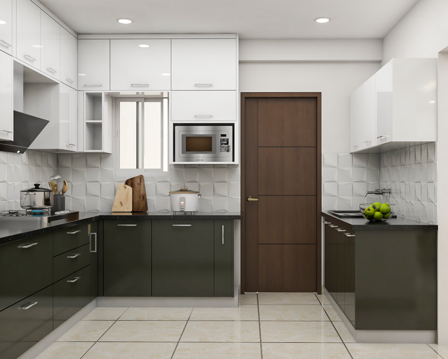 Contemporary Black And White Modular L-Shape Kitchen Design