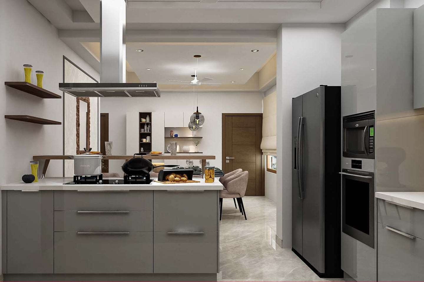 Contemporary Modular Kitchen Design With Breakfast Counter