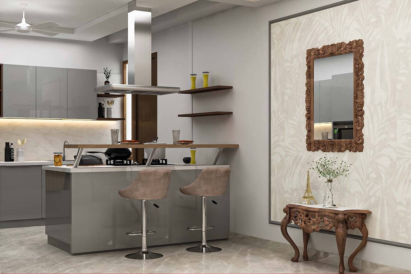 Kitchen Design With Breakfast Counter - Livspace