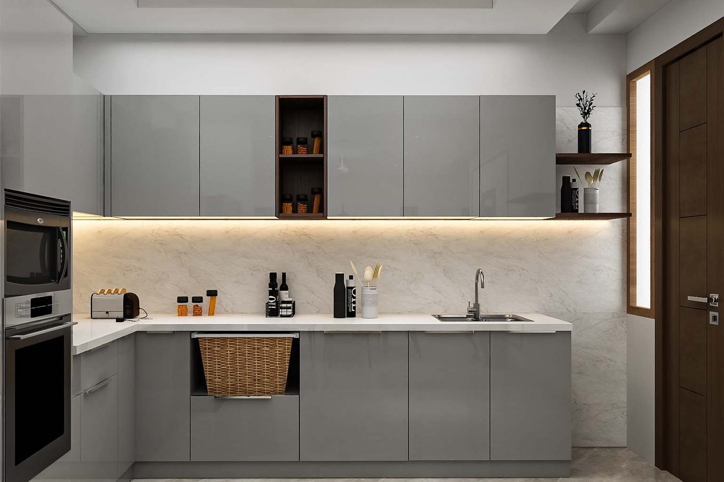 Contemporary Modular Kitchen Design With Breakfast Counter