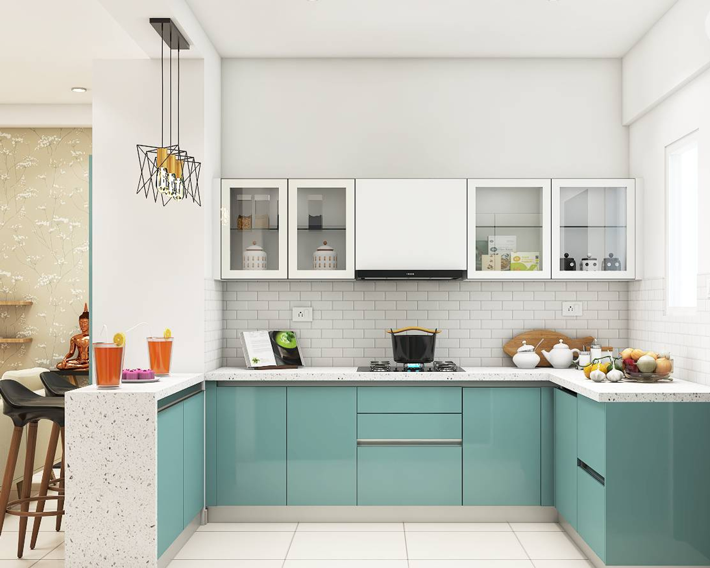 Blue And White Kitchen Design - Livspace