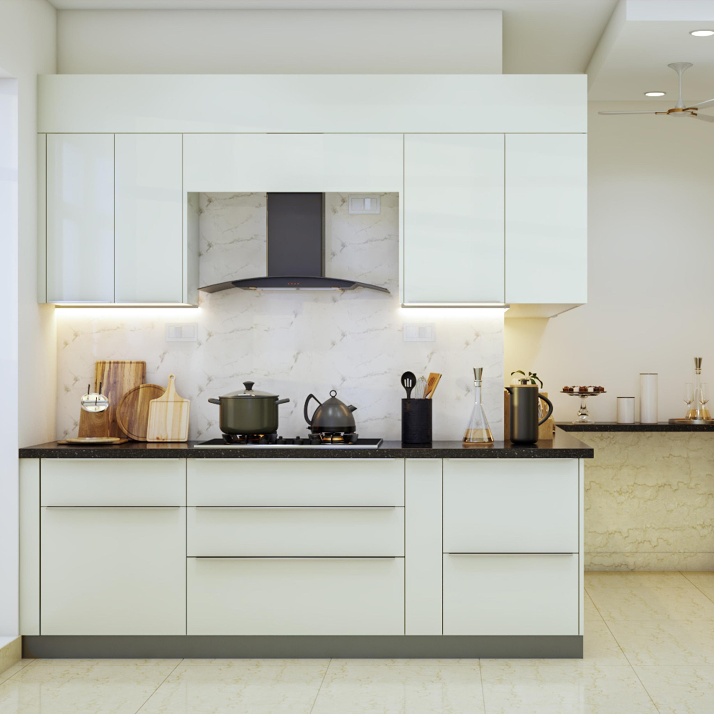 Contemporary Modular Kitchen Design With Under Cabinet Lighting