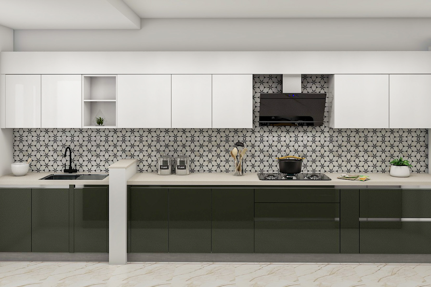 Kitchen Design With Dado Tiles - Livspace