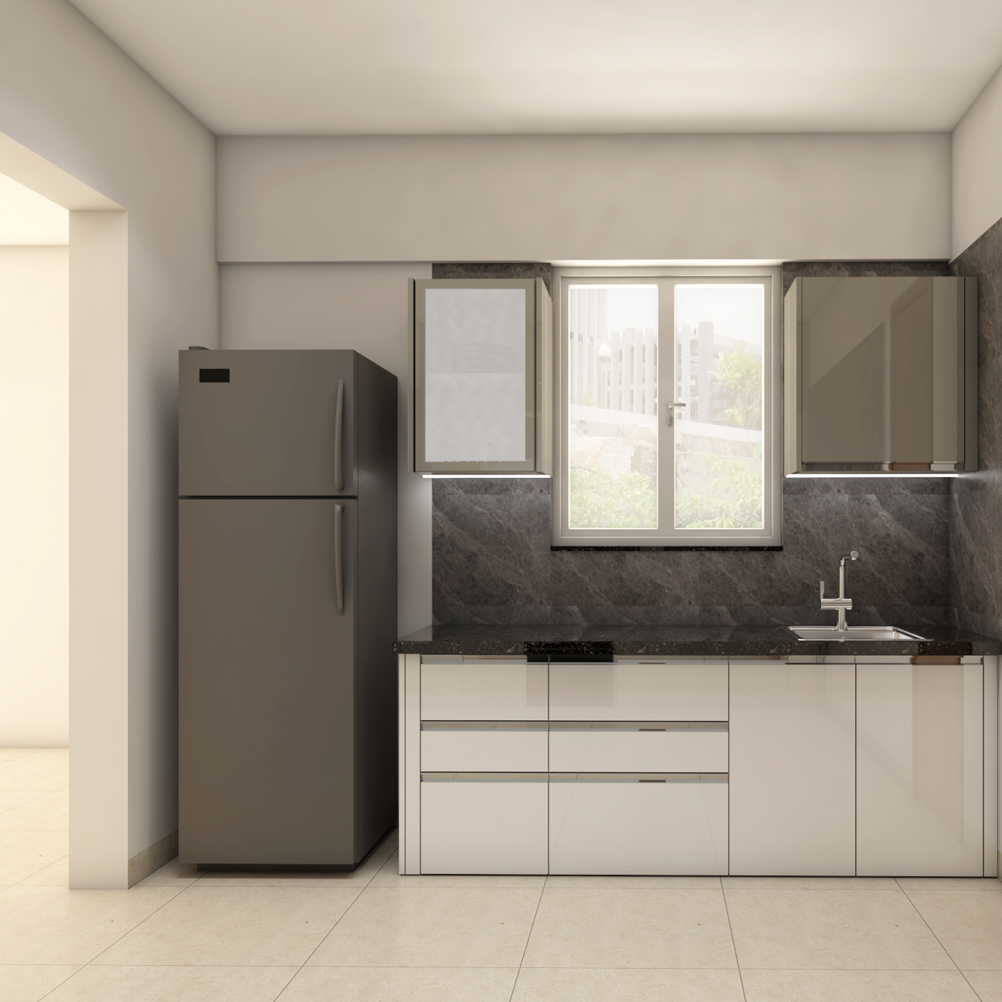 Spacious Modular Kitchen With Dark Colour Scheme | Livspace