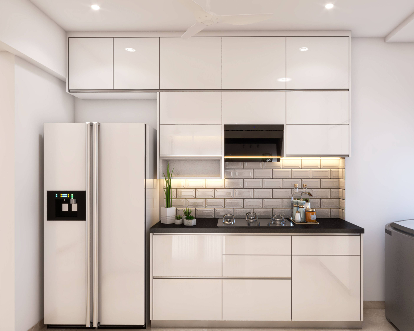 Modern White Kitchen - Livspace