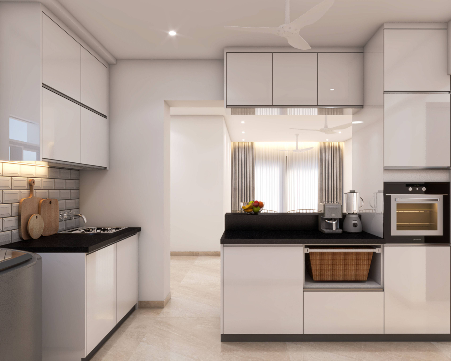 Modern All-White Open Kitchen Design