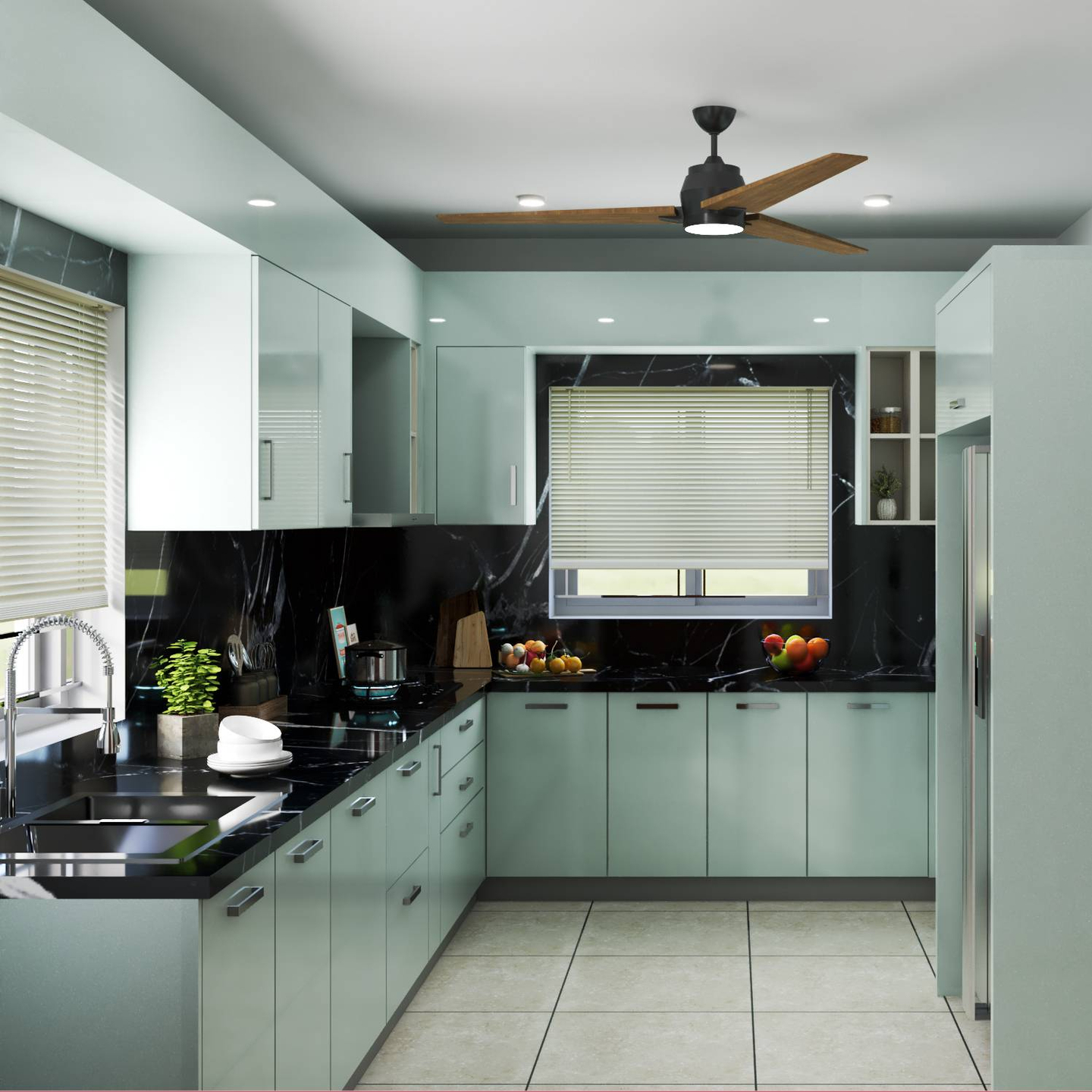 Blue And Black Kitchen Design - Livspace