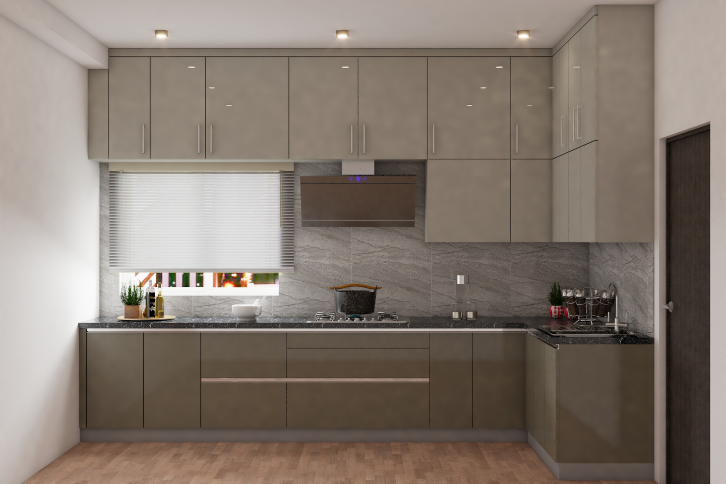 Monochromatic Grey Kitchen Design - Livspace