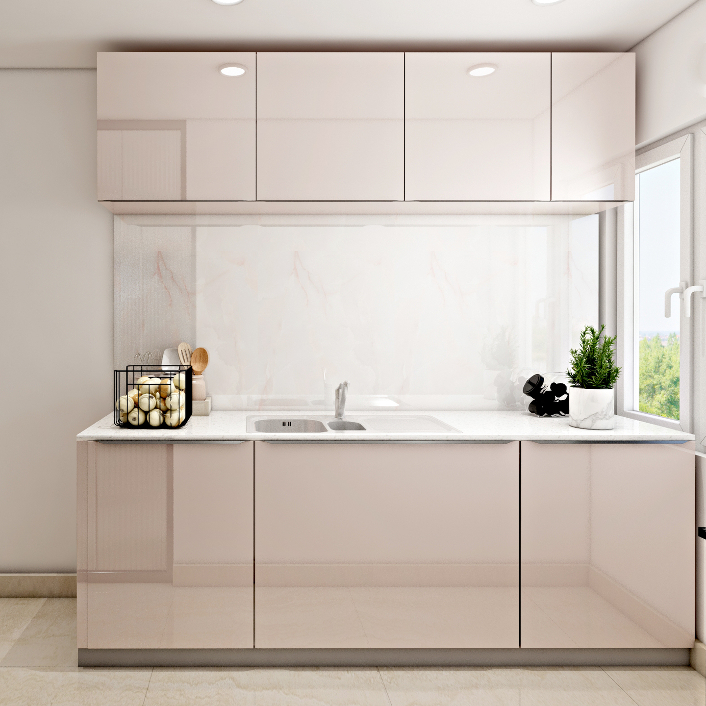 Modern Kitchen Cabinet Design With Light Pink Cabinetry