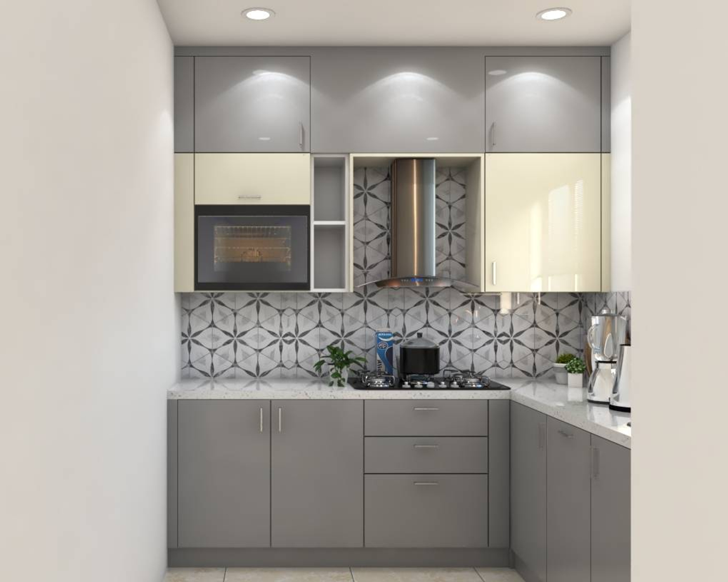 Modern Modular Kitchen Cabinet Design With White Counter Top