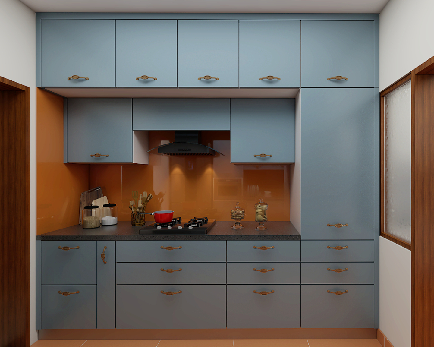 Parallel Blue Kitchen Design - Livspace