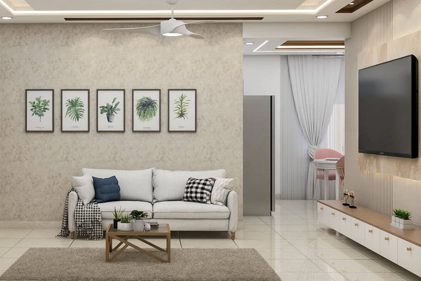 Spacious Living Room Design With White Sofa | Livspace
