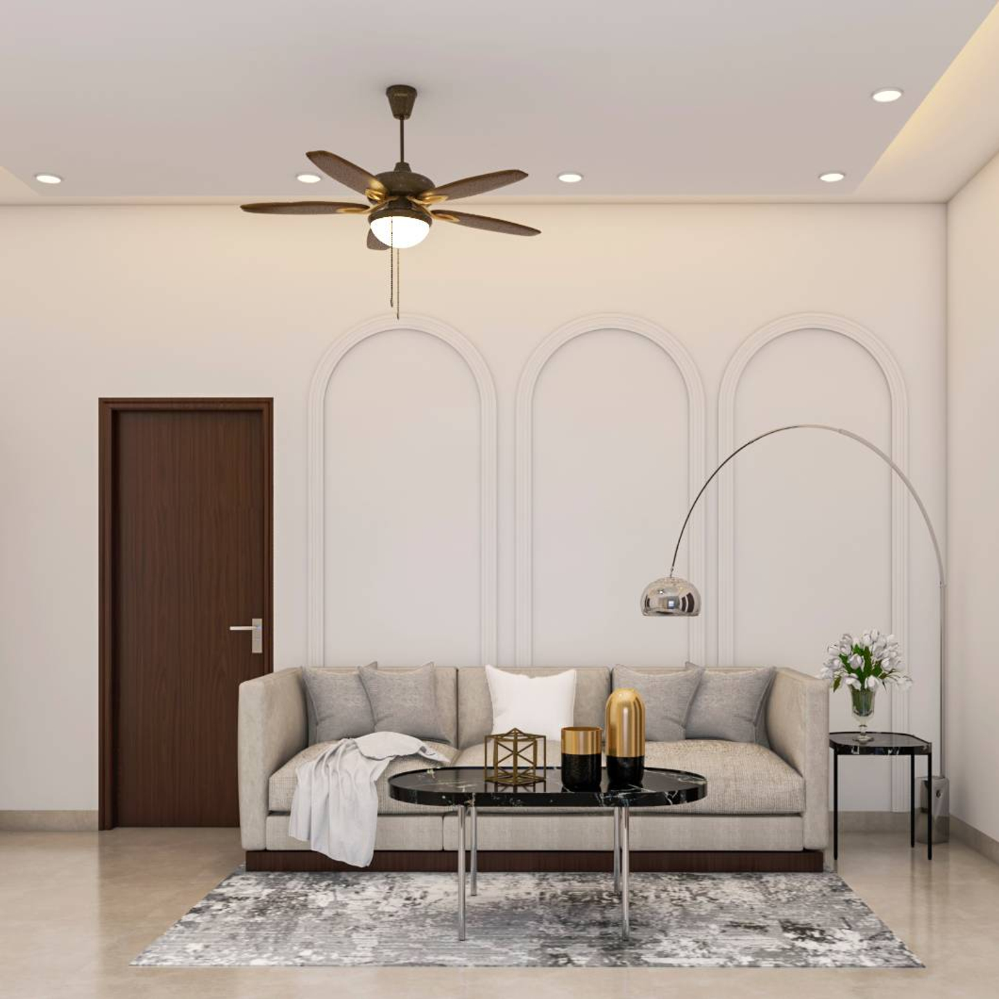 Modern Arched Living Room With Ambient Lighting Livspace