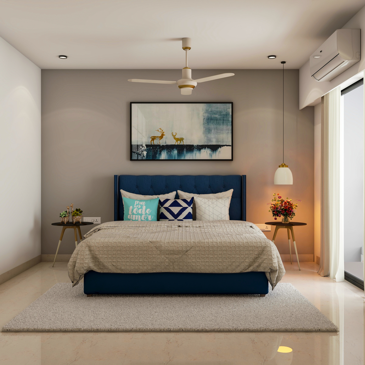 Dark Blue Bedroom Design - Livspace