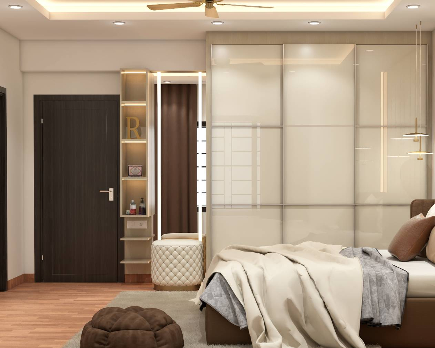 Contemporary Master Bedroom With Sliding Wardrobe Design
