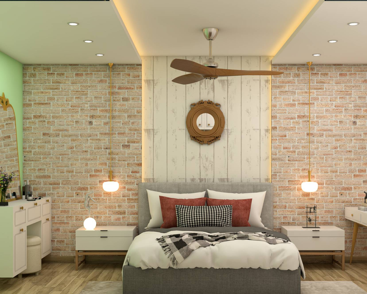 Spacious Master Bedroom Design With Multiple Storage Units And Red