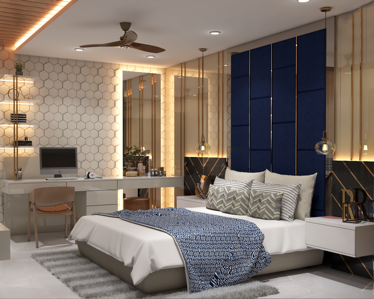 Master Bedroom With Full Headboard – Livspace