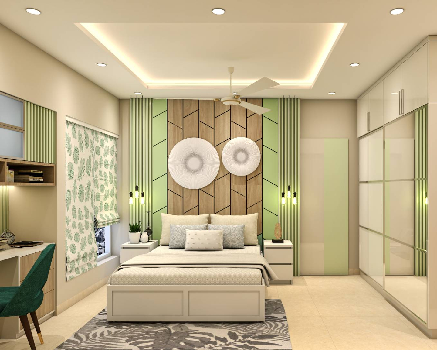 Elegant Green Master Bedroom Design - Livspace