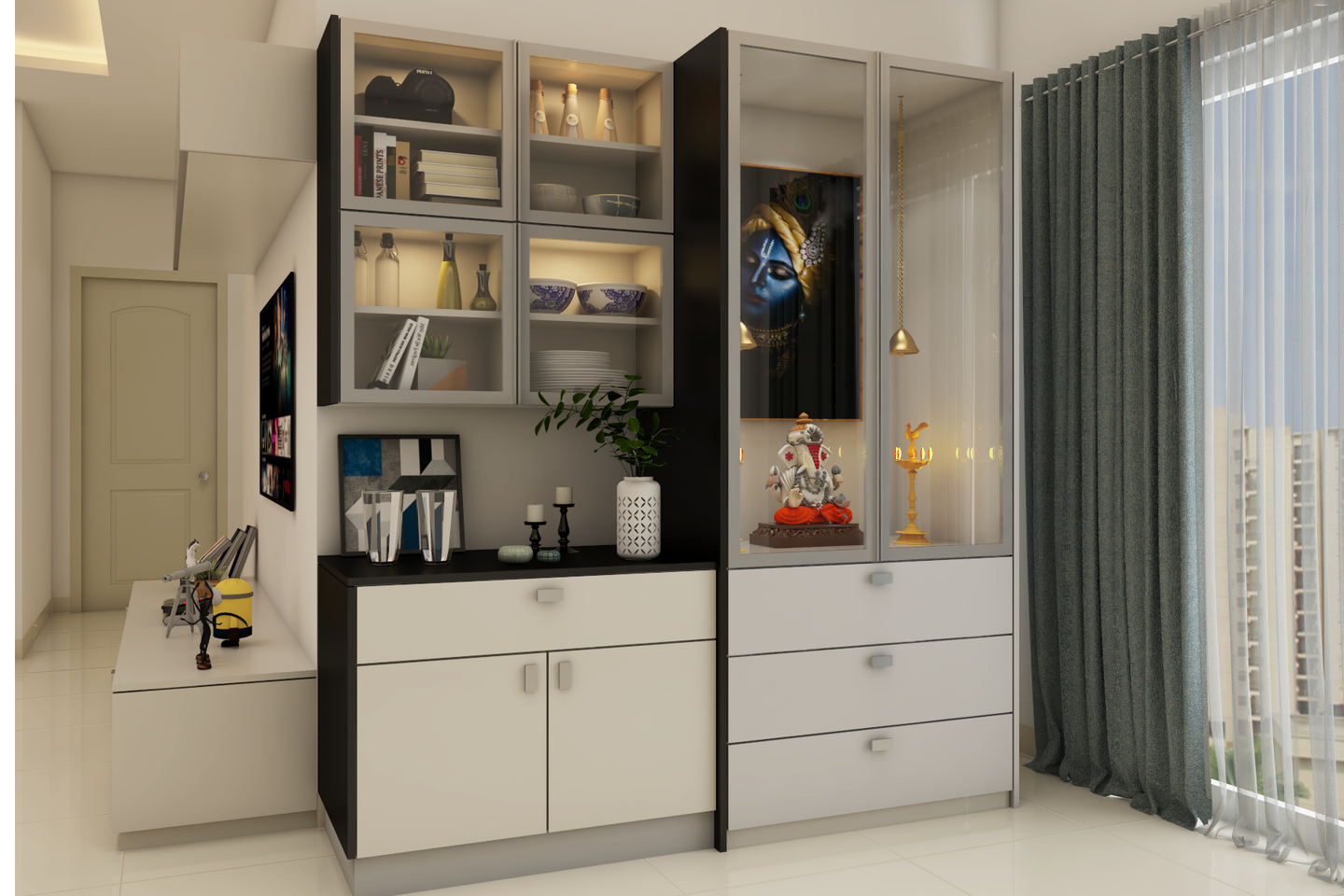 Modern Pooja Room Design With Glass Doors - Livspace