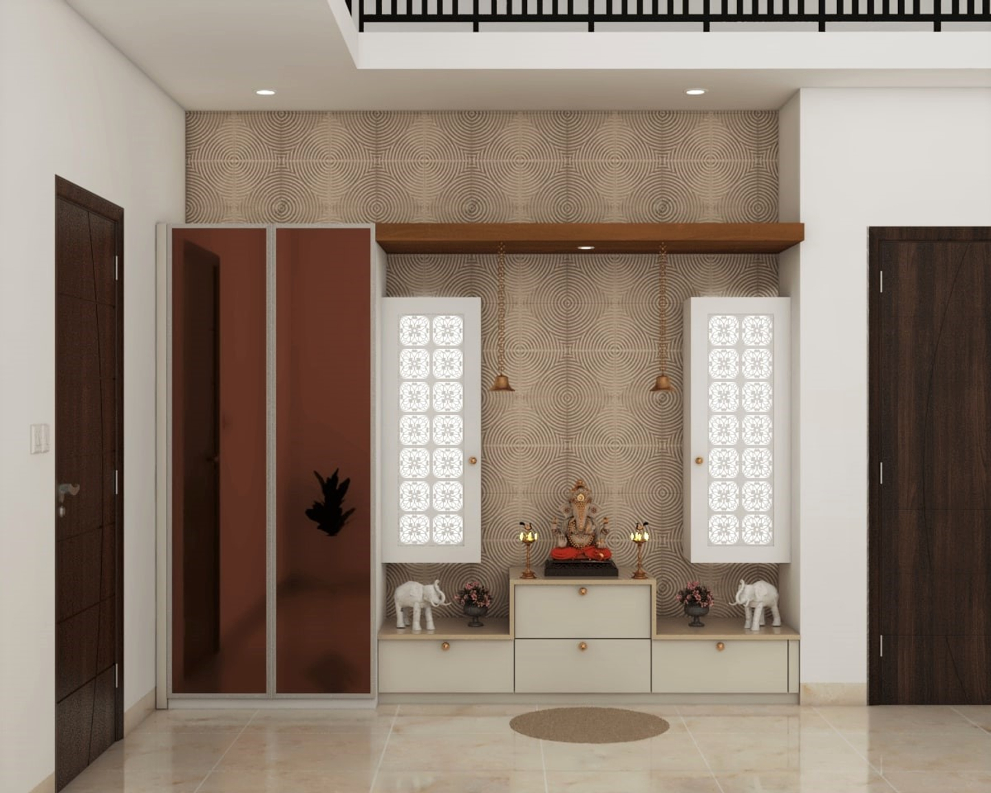 Modern Pooja Room Design With Textured Wall Design Livspace