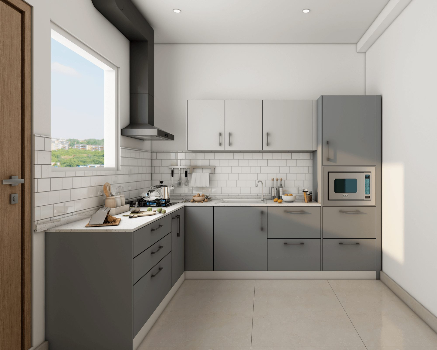 Grey And White Kitchen Design - Livspace