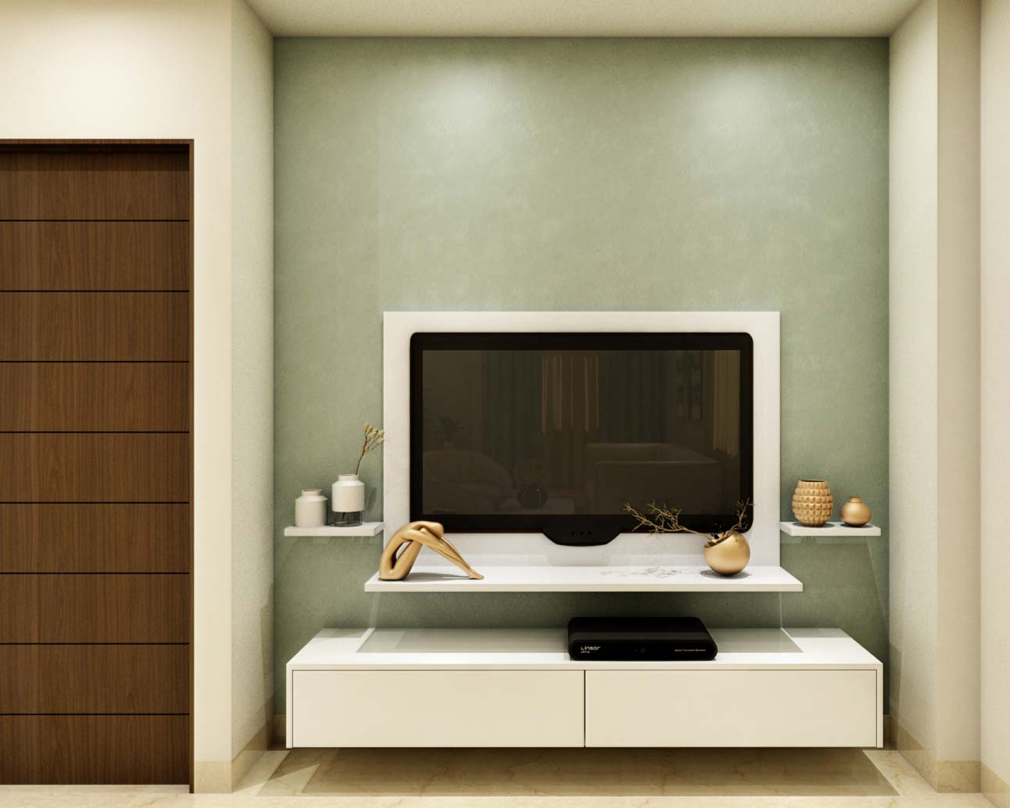 Pastel Green and White TV Unit - Livspace