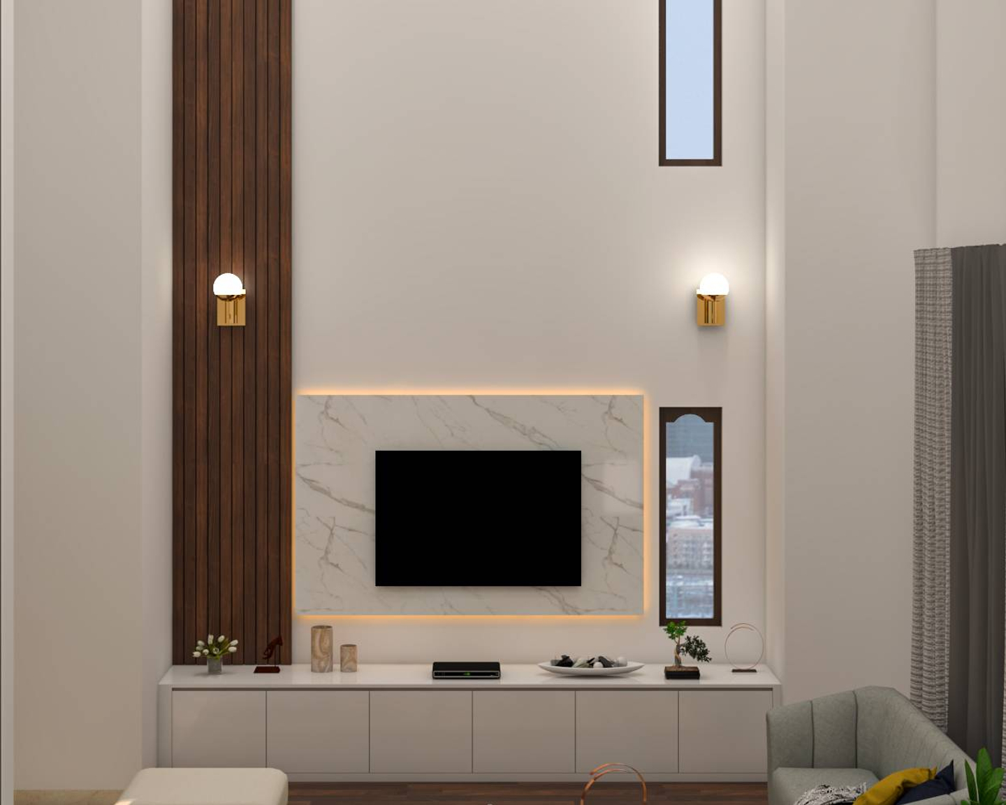 Contemporary Compact Wall Mounted TV Unit Design Livspace