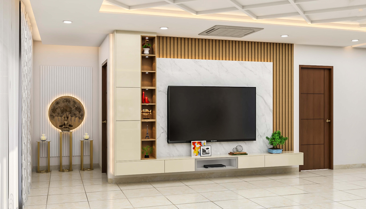 Contemporary TV Unit Design With Open Units - Livspace