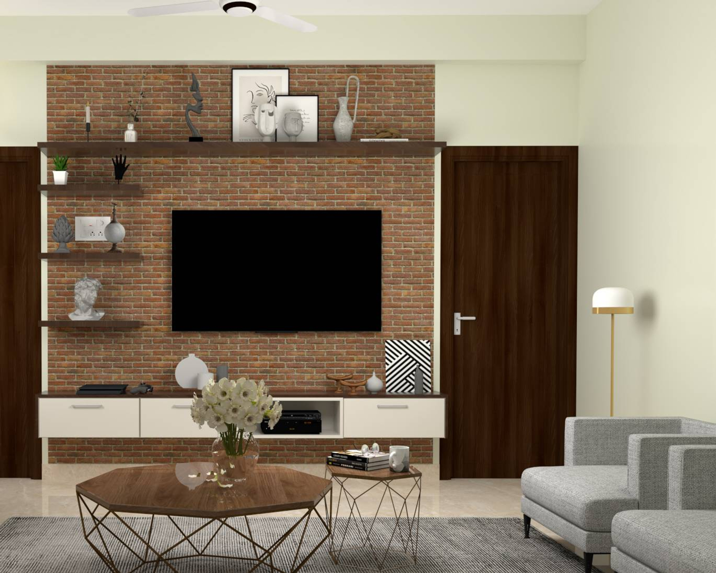 Brick Texture Rustic Wall Mounted Tv Unit Design Livspace 5751