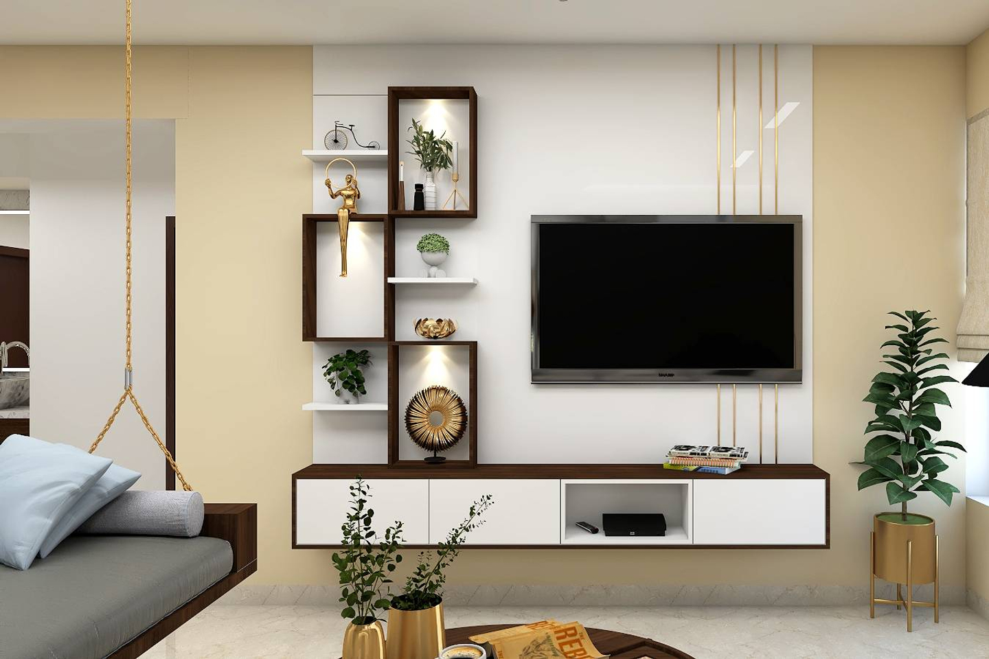 Contemporary TV Unit Design With Glossy White Palette Livspace   Tv 1660113131 P22Sa 