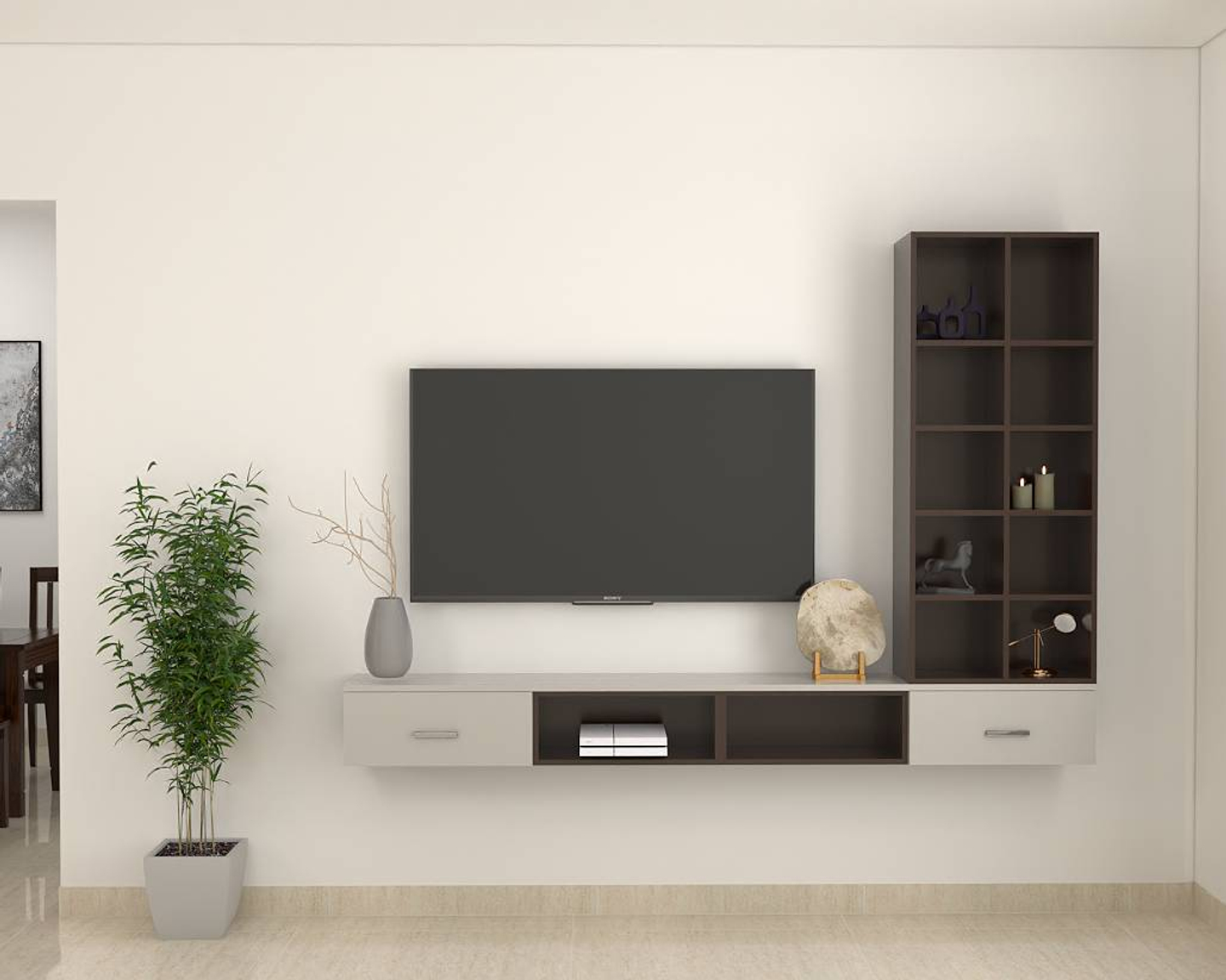 Minimalistic TV Unit Design With Floating Storage Space | Livspace