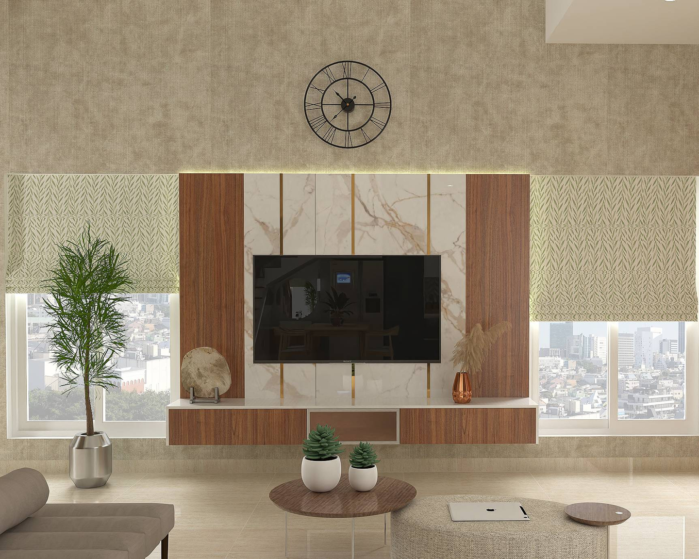 Modern Spacious TV Unit With Simple Colour Scheme Livspace