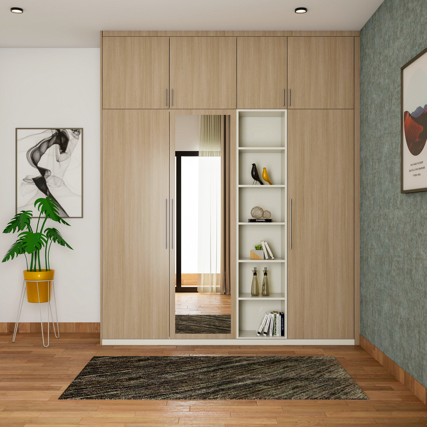 Modern Wardrobe Design with Mirror and Open Shelf - Livspace