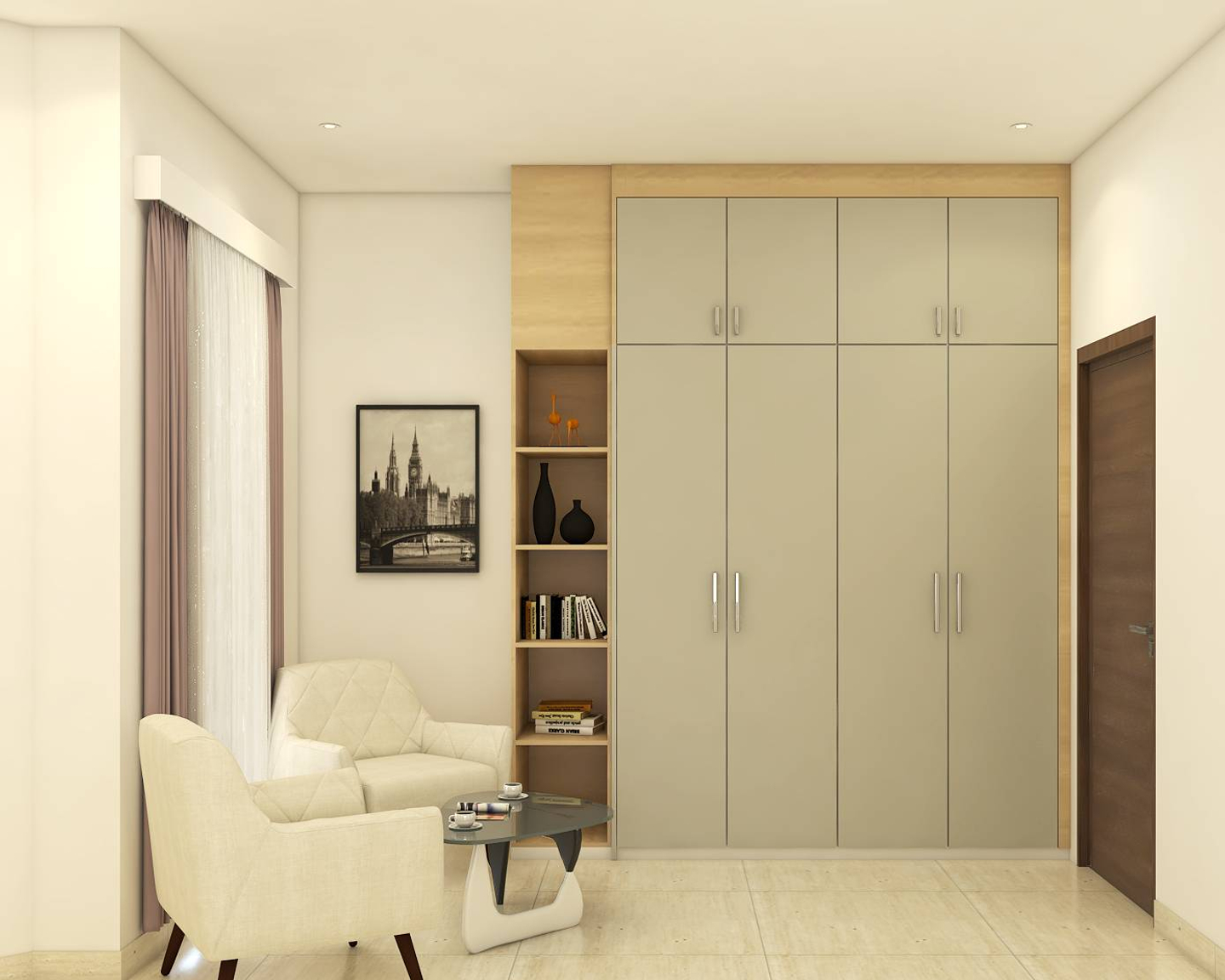 Grey Contemporary Wardrobe Design With Wooden Finish | Livspace