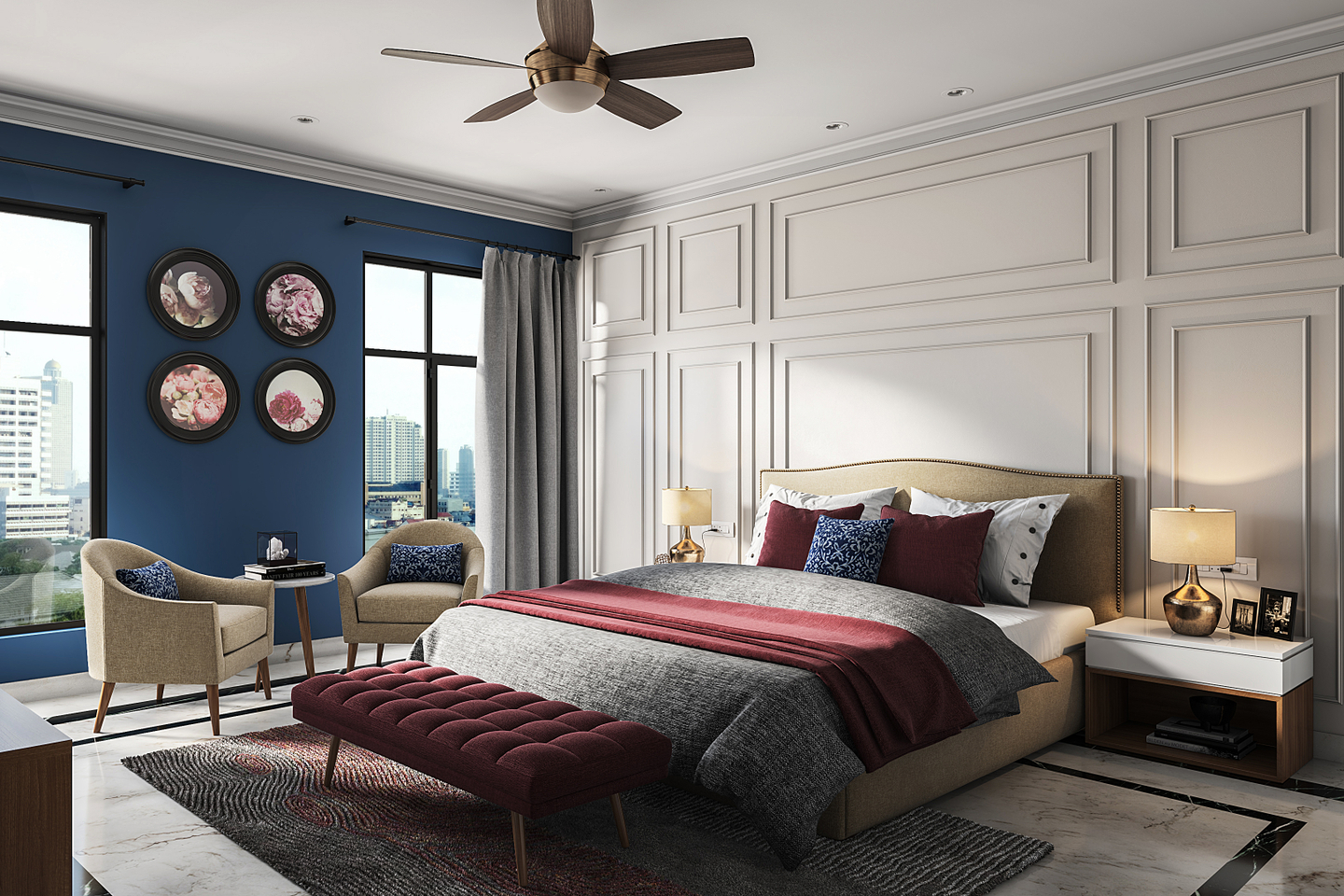 Compact Master Bedroom Design In Grey Livspace