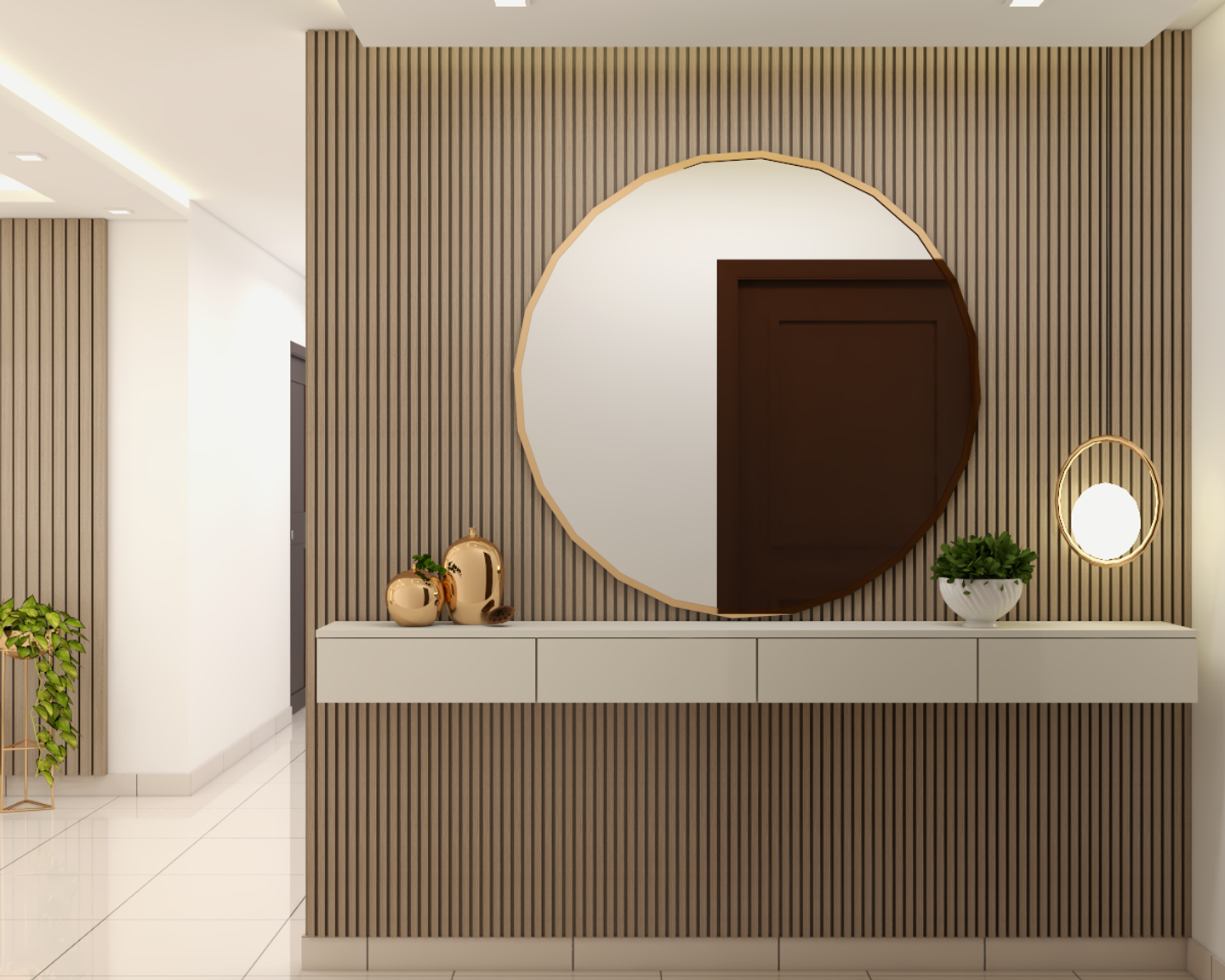 Vertical Panelling Contemporary Compact Foyer Design with Wall Mounted