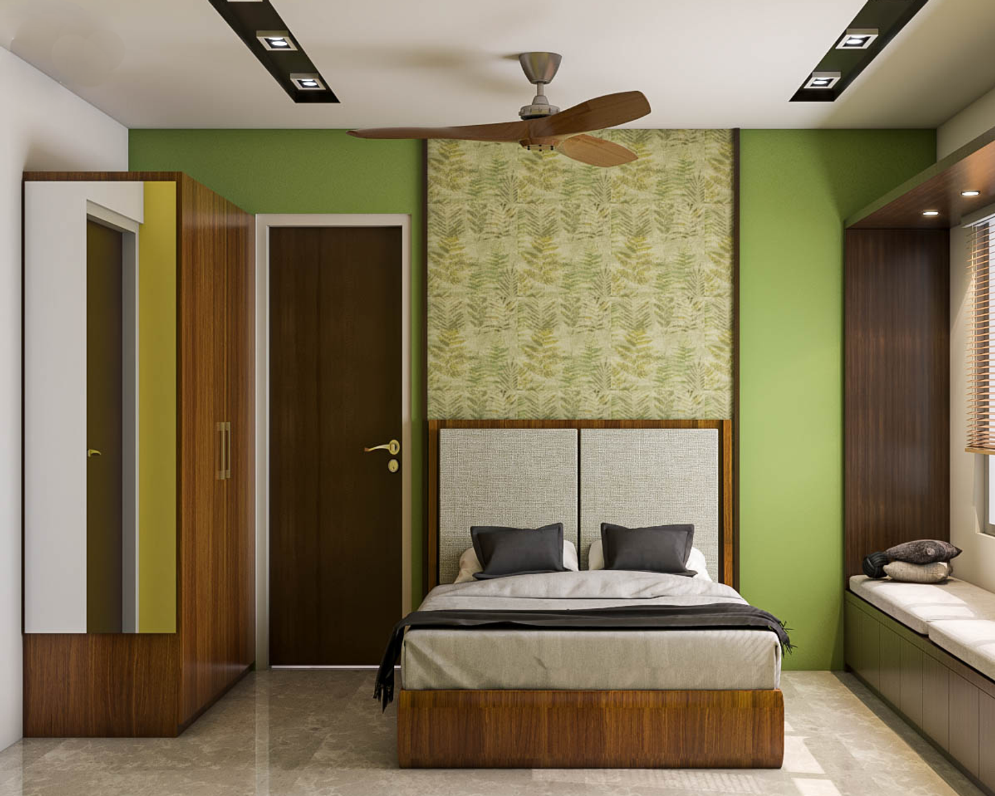 Modern Bedroom Design with Pastel Green and Mild Yellow Designs | Livspace