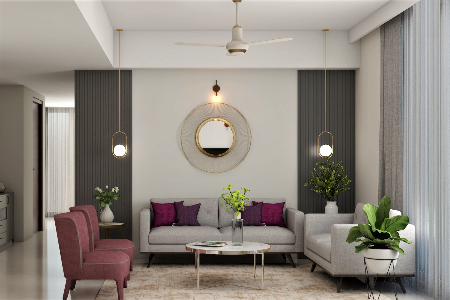Convenient Contemporary Theme Spacious Living Room Design Livspace