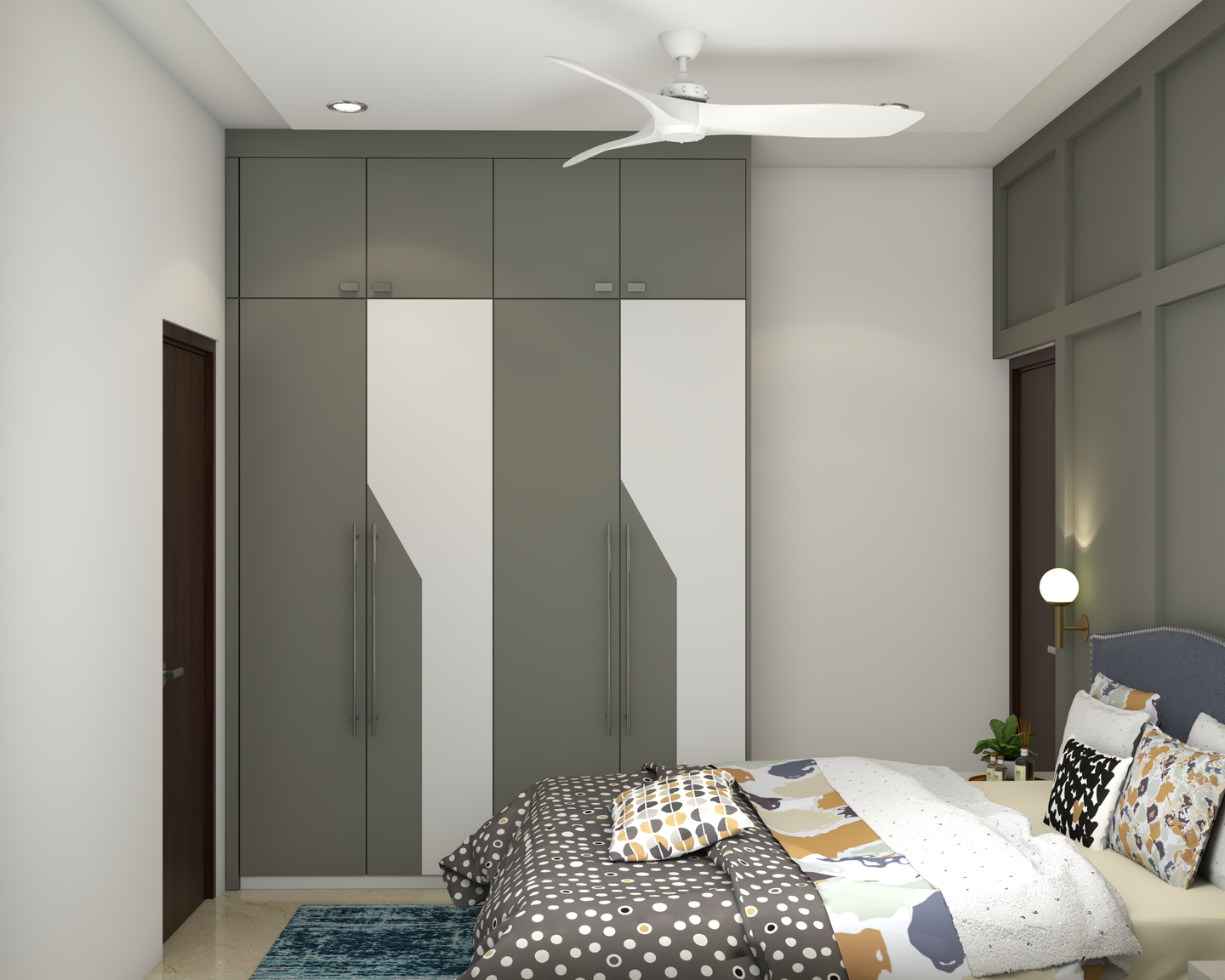 Grey Contemporary Compact Master Bedroom Design with Wardrobe Unit ...