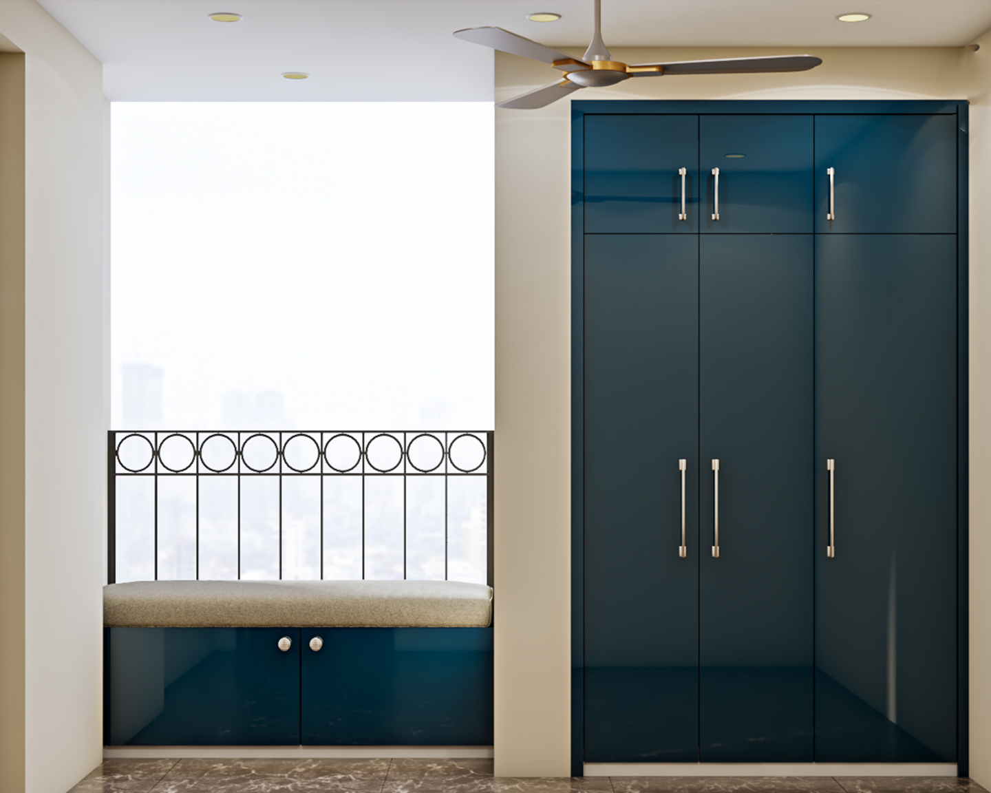Compact Dark Blue Toned Wardrobe With Contemporary Features Livspace